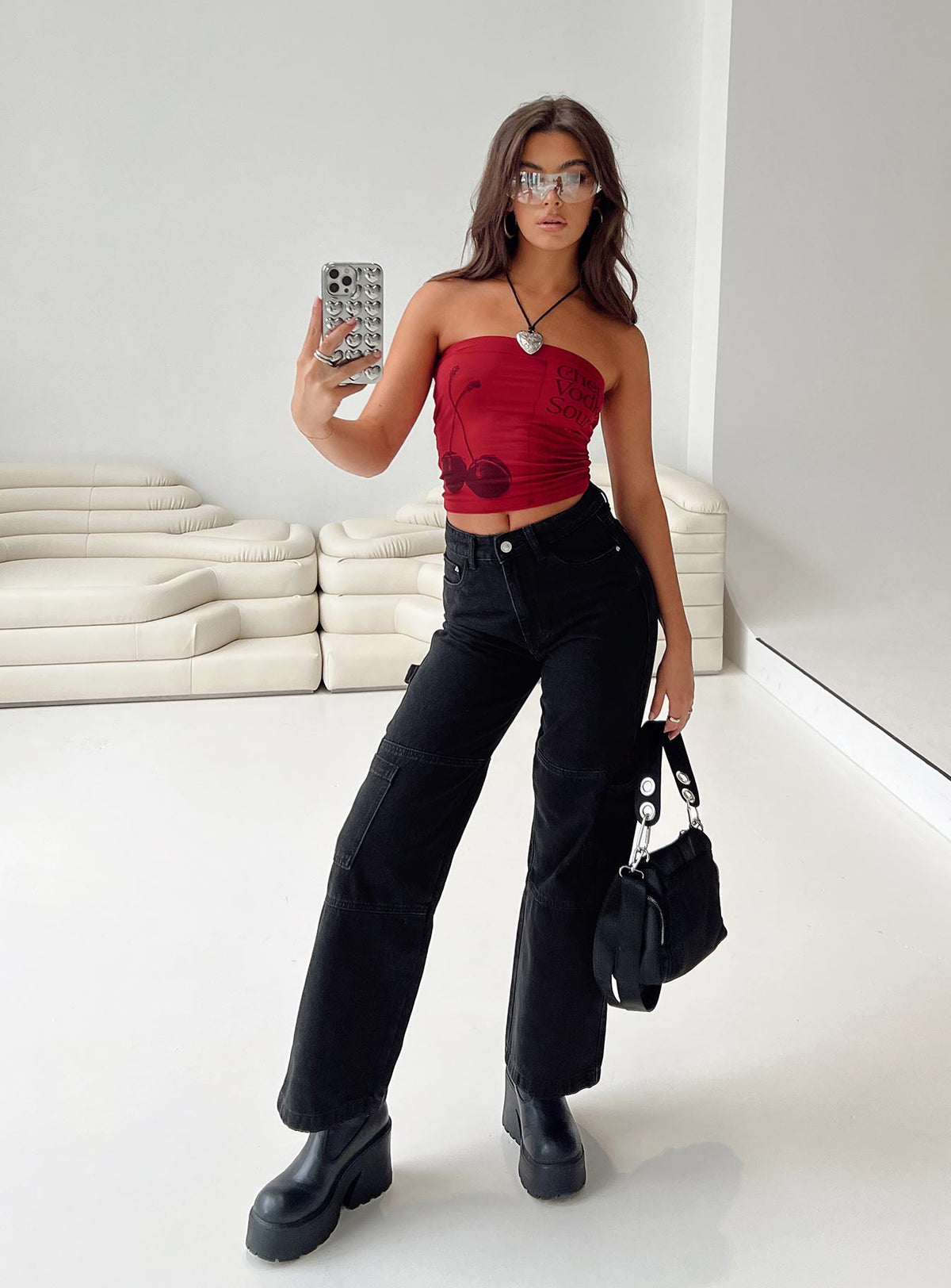 Thomson High Rise Wide Leg Cargo Jeans Black