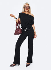 Kortnee Eyelet Detail Flare Leg Pants Black