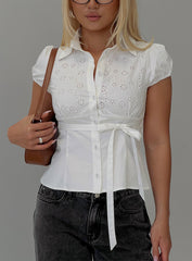 Kavira Tie Bust Short Sleeve Shirt White