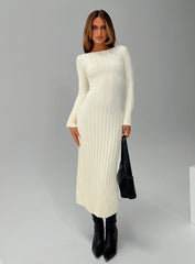 Ryo Long Sleeve Rib Maxi Dress Cream