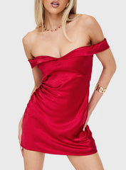 Alizae Off Shoulder Mini Dress Red