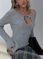 Luxie Tie Detail Knit Sweater Grey