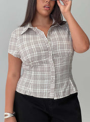 Cottesloe Blouse Top Brown Check Curve