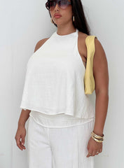 Aquaria Halter Linen Blend Top White Curve