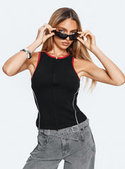 Alyna Zip Through Knit Top Black