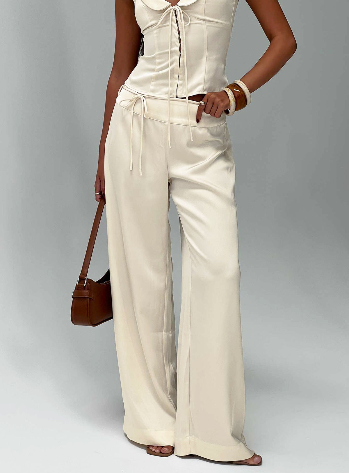 Aubrette Satin Tie Pants Cream