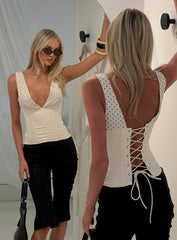 Briannah Contrast Corset Top Cream Polka Dot