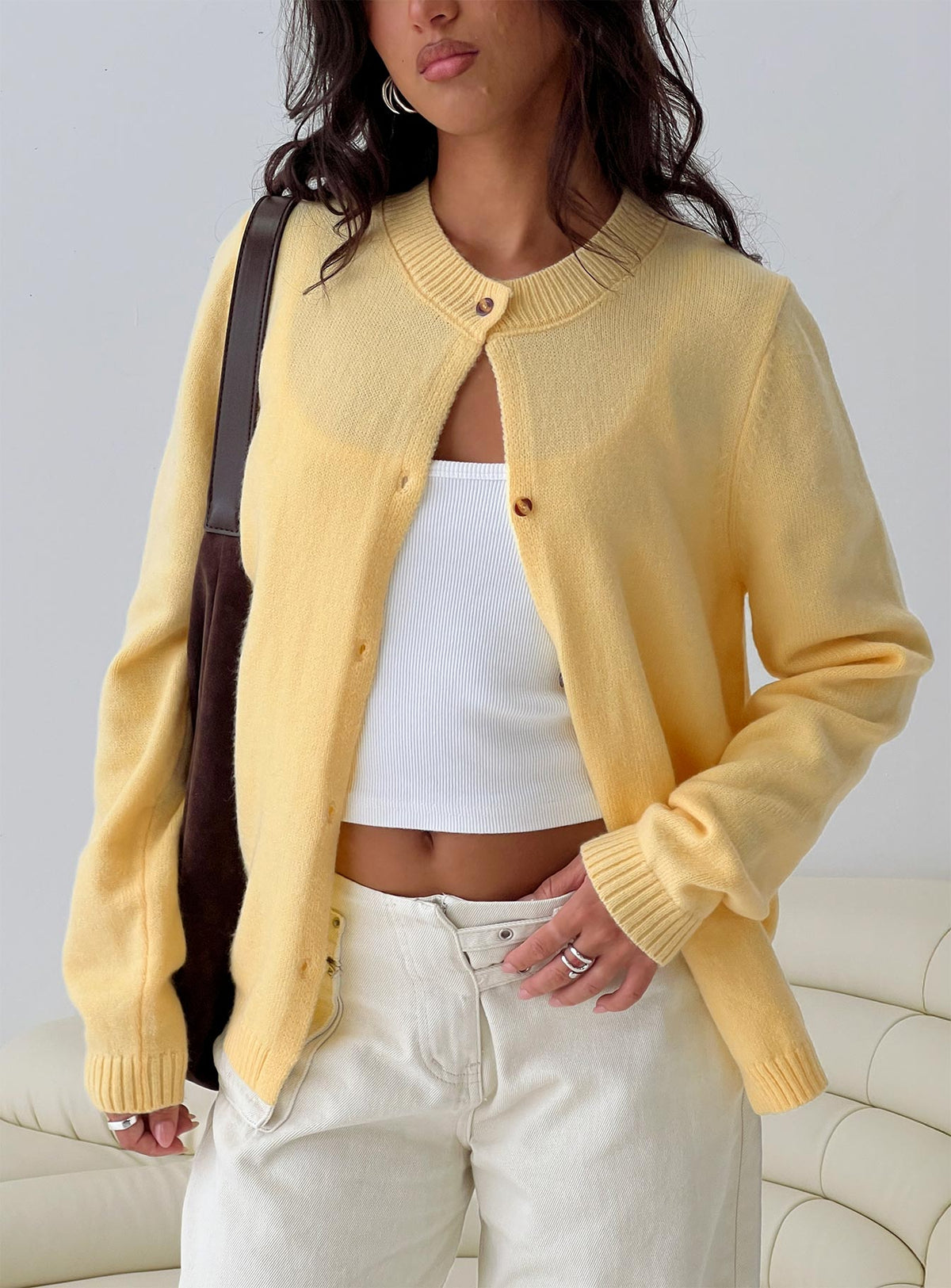 Arica Button Up Knit Cardigan Lemon