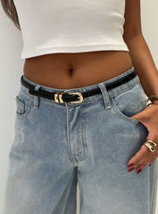 Antilles Faux Leather Micro Belt Black / Gold