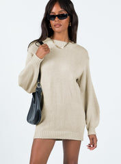 Harmony Balloon Sleeve Knit Mini Dress Beige