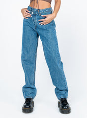 Holly Asymmetric Straight Leg Jean Mid Wash Denim