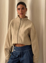 Chayden Cropped Bomber Jacket Beige