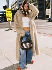 End Of Beginning Faux Fur Longline Jacket Beige