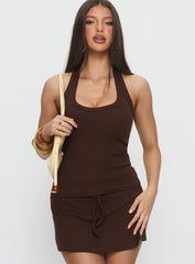 Baseline Scoop Halter Rib Tank Brown