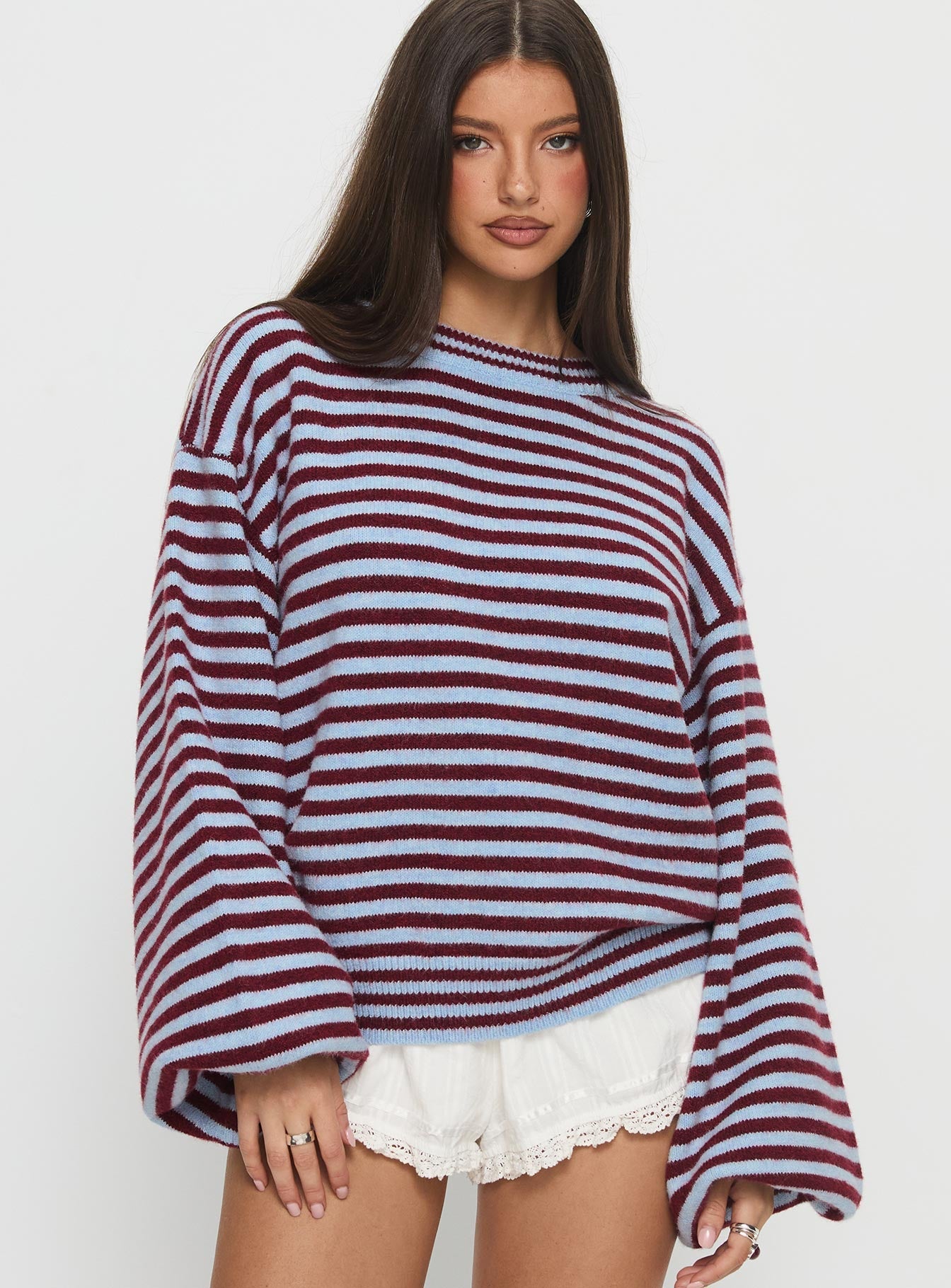 Winter Stroll Knit Sweater Blue Stripe