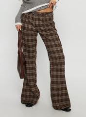 Emiroki Straight Leg Pants Brown Check
