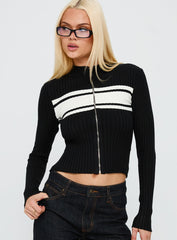 Decisive Zip Through Knit Sweater Black / White