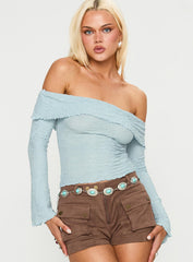 Back With Love Off Shoulder Long Sleeve Top Blue