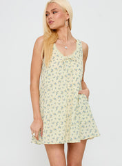 Antiquity Swing Mini Dress Yellow / Blue Floral