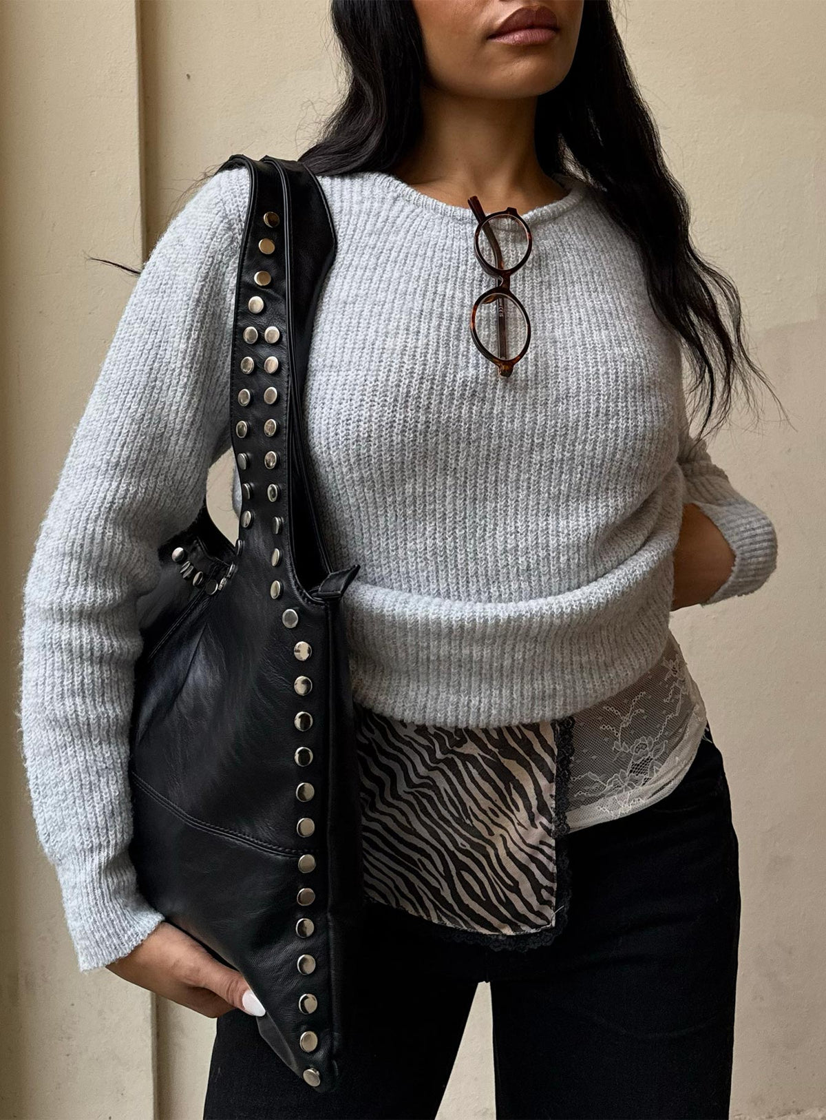 Abrams Rib Knit Crew Sweater Grey Marle