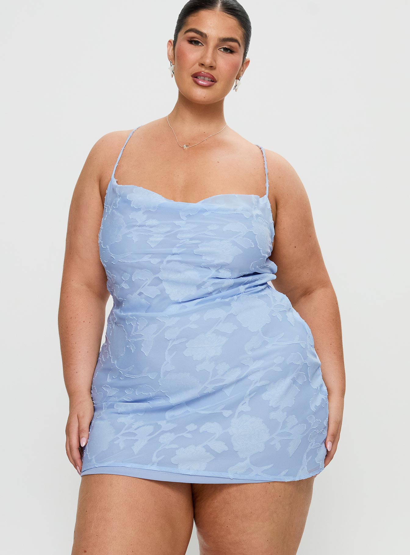 Celena Mini Dress Light Blue Burnout Curve