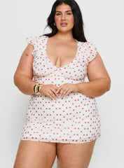 I Guess So Mini Dress White / Burgundy Curve