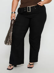 Kortnee Eyelet Detail Flare Leg Pants Black Curve