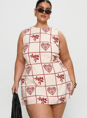 Alfalfa Shift Mini Dress Red Floral Check Curve