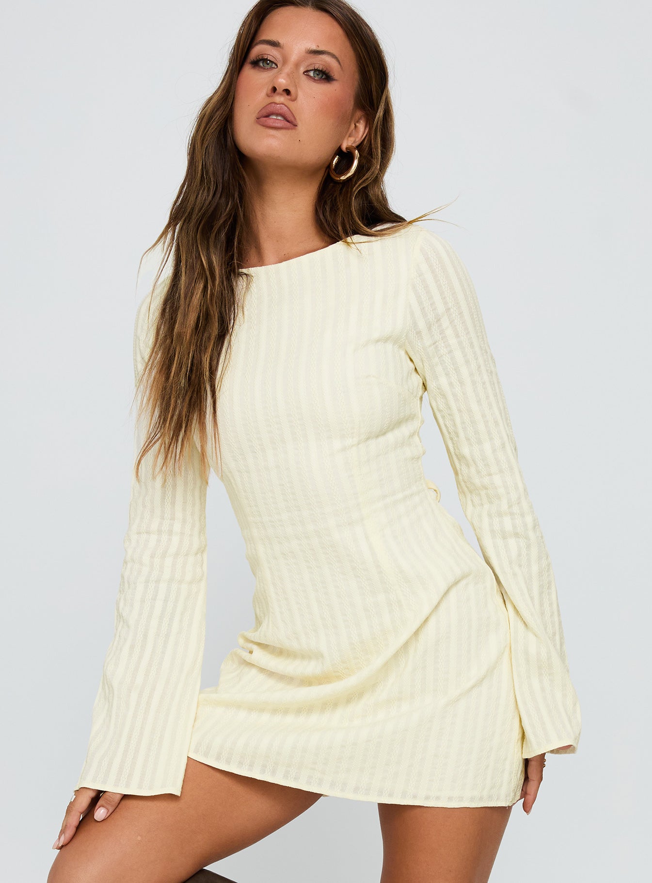 Alfalfa Long Sleeve Mini Dress Cream