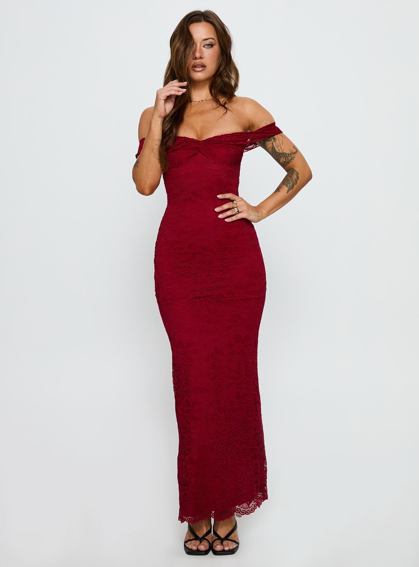 Anabeila Strapless Frill Maxi Dress Red