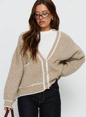 Cressara Contrast Knit Cardigan Beige / White