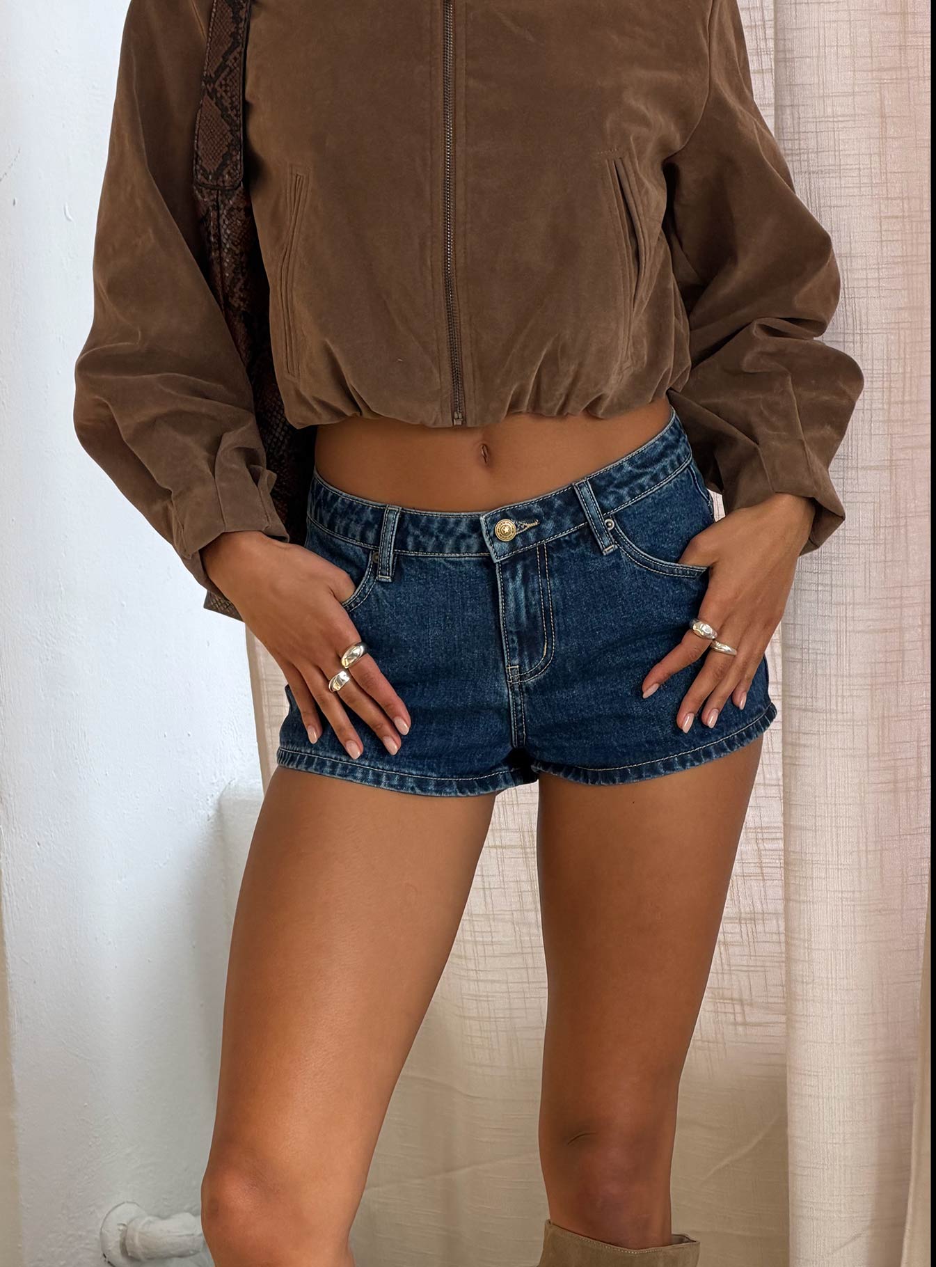 Dreamful Low Rise Mini Denim Shorts Mid Wash