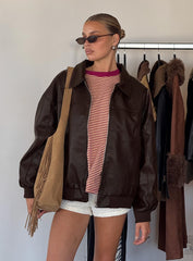 Goldsmith Faux Leather Bomber Jacket Brown