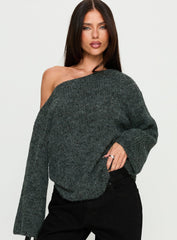 Delyn Off Shoulder Slouchy Knit Sweater Black Marle