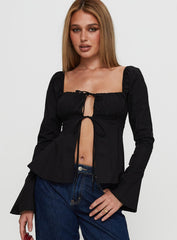 Lilibette Tie Up Long Sleeve Top Black