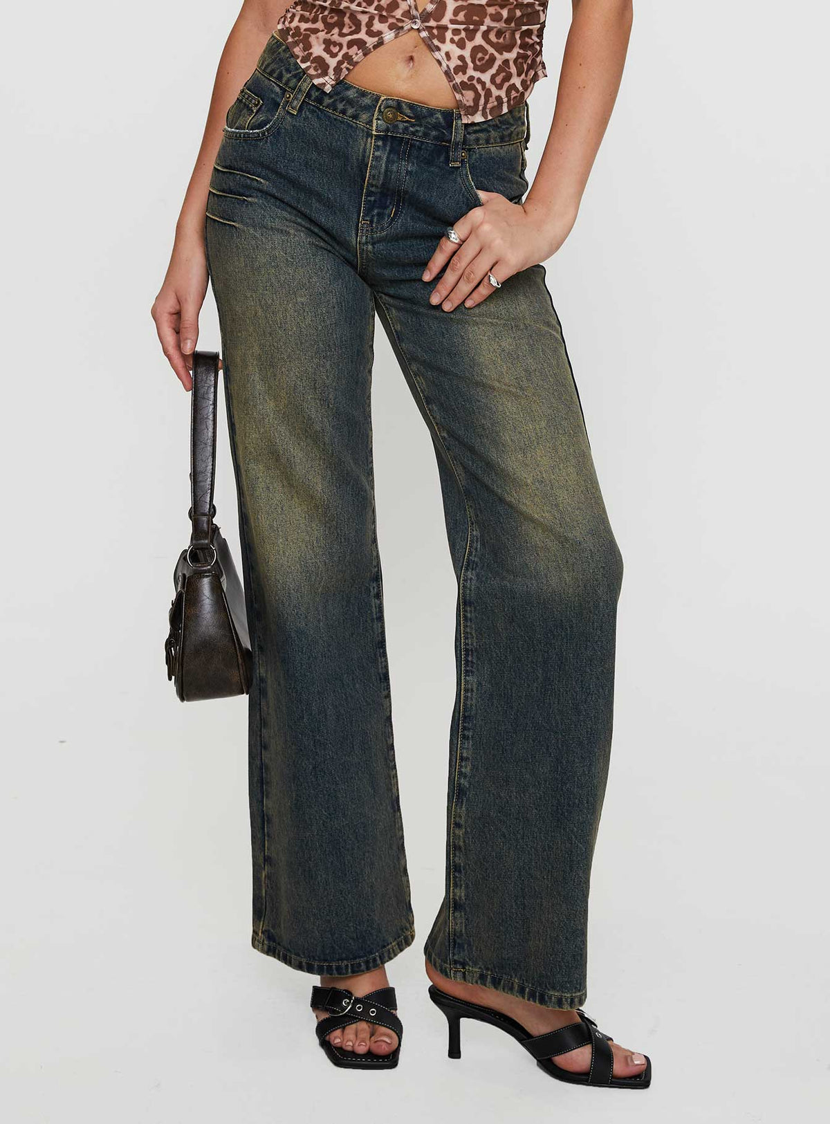 Inverness Pinched Detail Mid Rise Wide Leg Jeans Tea