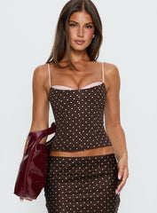 Somani Layered Corset Top Brown / Pink Polka Dot