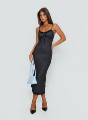 Delaney V Neck Frill Midi Dress Black Polka Dot