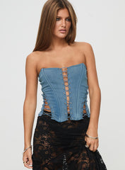 Eden Lace Up Corset Denim Mid Wash