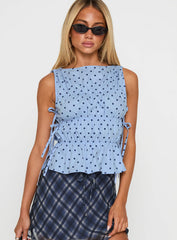 Endless Summers Tie Side Top Blue Polka Dot