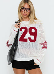 Korrin V Neck Graphic Knit Sweater White