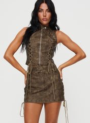 Ceejay Faux Leather Mini Skirt Brown