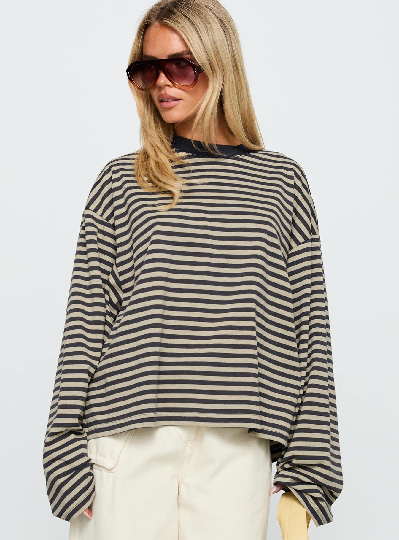 Bloom Long Sleeve Top Beige Stripe