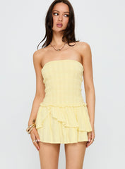 Ayanni Shirred Strapless Mini Playsuit Yellow