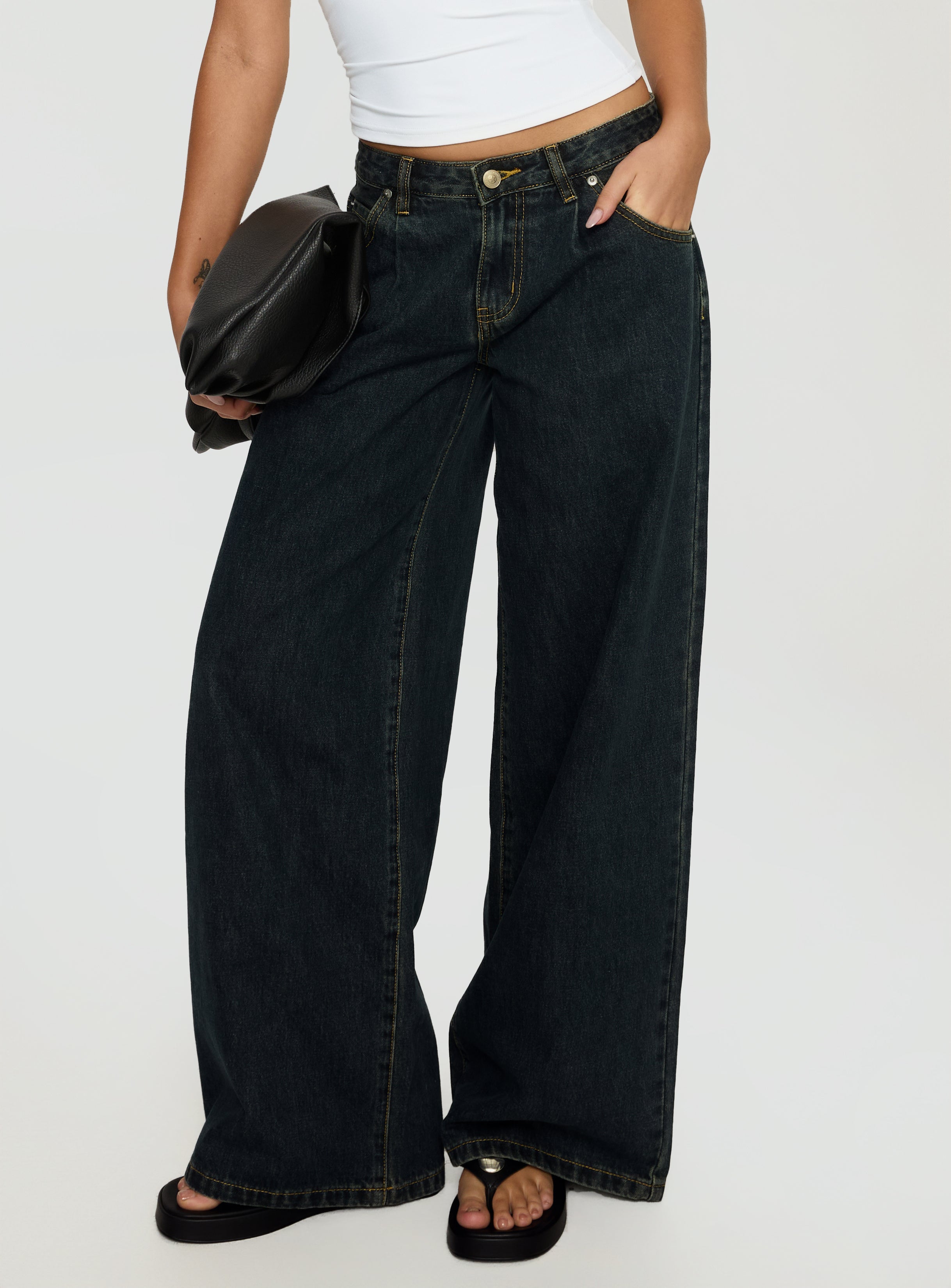 Supercut Low Rise Baggy Pleat Jeans Grunge Wash