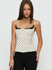 Renaissance Corset Lace Top White Polka Dot