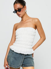 Flashbloom Strapless Ruched Top White