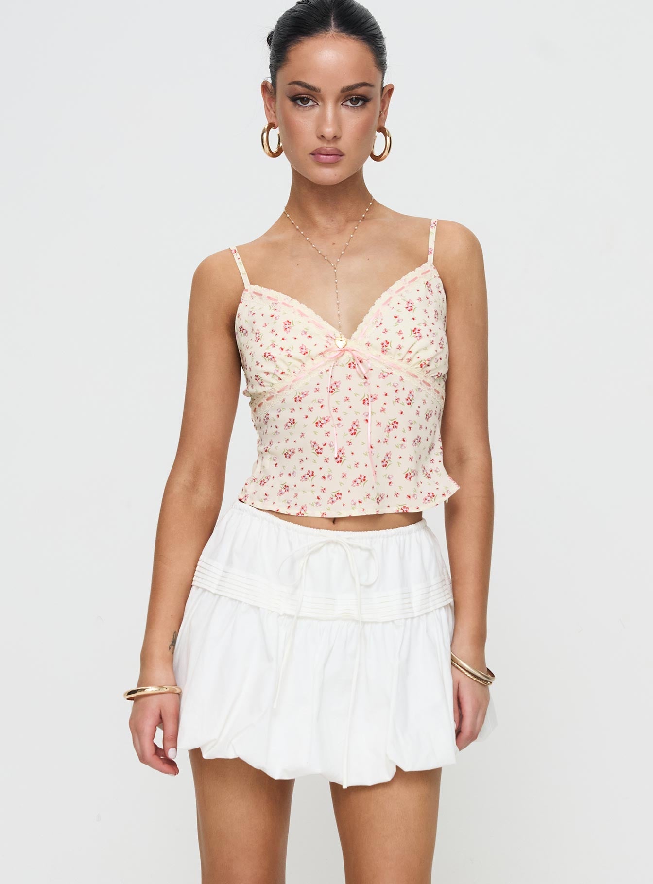 Dear London Bubble Hem Mini Skirt White