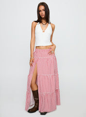 Ilaina Tiered Maxi Skirt Red Check