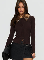 Chiqueeta Faux Fur Trim Knit Cardigan Brown